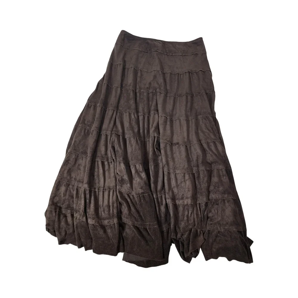 Tribal Brown Faux Suede Tiered Maxi Skirt Womens Size 6 Boho Western 41760-435